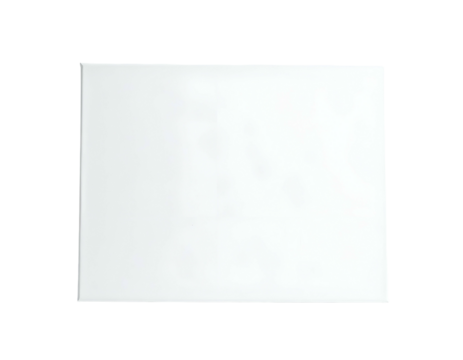 A plain rectangular white shape floating against a stark black background