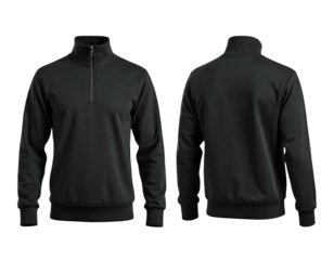 Black unisex athletic top with a high collar and partial zipper