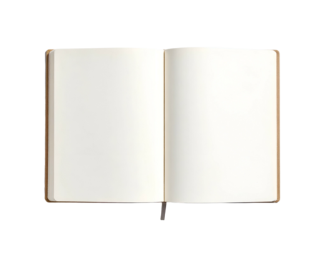 An open notebook with blank pages, viewed from above, against a black background - Powered by Adobe