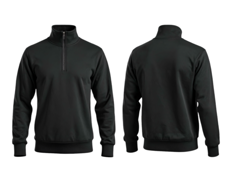 Black unisex athletic top with a high collar and partial zipper