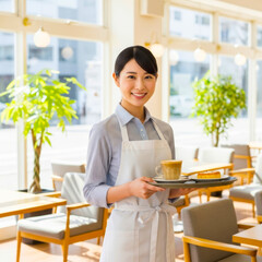 カフェで働く若い女性店員