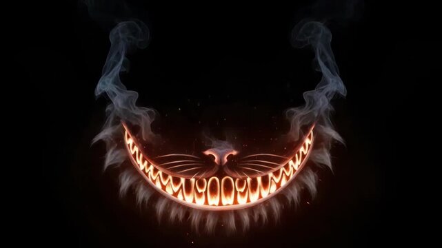 Glowing Cheshire Cat Grin with Smoke, Alice in Wonderland Inspired Abstract Art