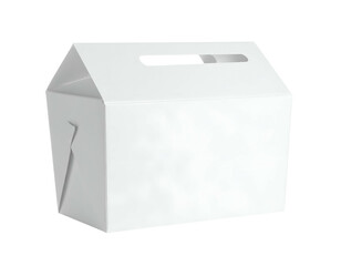 A rendered, medium-sized white cardboard box with a carrying handle and simplistic design