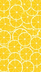 Overhead close-up of many bright, yellow lemon slices