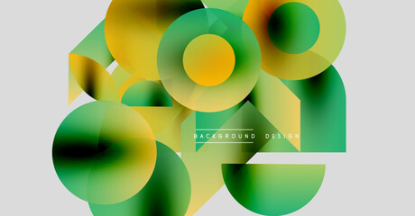 Abstract geometric shapes overlap. Yellow, green gradients create dynamic visual effect. Modern design elements present clean aesthetic.