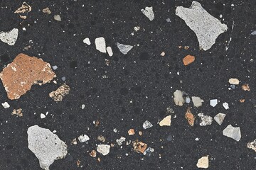 Fototapeta premium Elegant Dark Terrazzo Stone Texture with Vibrant Glass and Marble Particles for Upscale Interiors