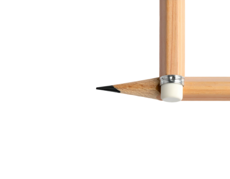 Conceptual macro shot of wooden pencils arranged at a right angle against a black background