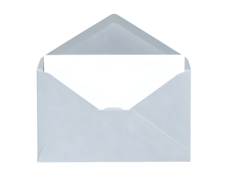 An opened pale-blue envelope revealing a blank white sheet of paper on a black background