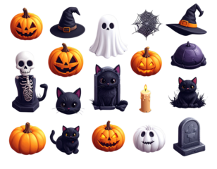 Halloween icon set – 3d style spooky and festive symbols for holiday design- pumpkin