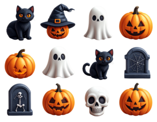 Halloween icon set – 3d style spooky and festive symbols for holiday design- pumpkin 