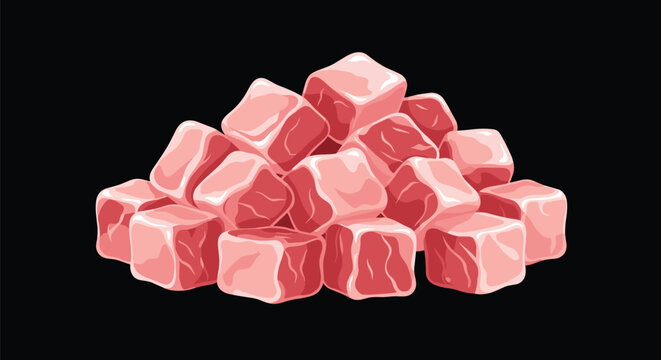A pile of raw cubed meat ready for cooking and food preparation.