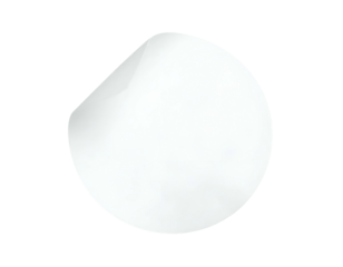 Isolated white sticker, curled edge, on black background, simulating a peel-off effect