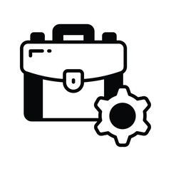 Briefcase with gear, glyph icon of business management