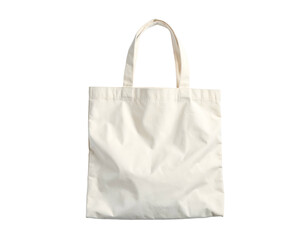Plain off-white shopping tote bag with handles isolated on a black background