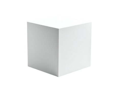 Isolated rendering of a plain white cube on a transparent background, showing geometric form
