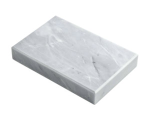 A rectangular, gray, marble-like block with veining and subtle variations, isolated on black