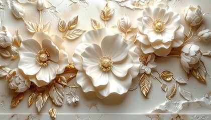 Luxurious cream and gold floral relief. Ornamental design