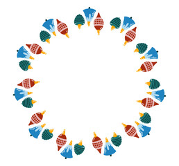  Round frame with Christmas tree decorations 
