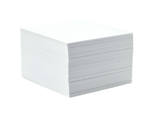 Close-up of a neat stack of crisp, white, rectangular papers on a dark background