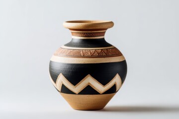 Ornate Vase: Handcrafted Clay Pottery with Zig-Zag and Tribal Design