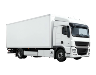 A white delivery truck isolated on a transparent background, ready for transport
