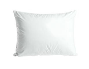 A square, fluffy, white pillow on a solid black background, simple and clean
