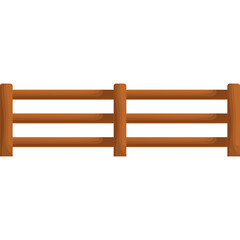 Rustic Wooden Ranch Fence Section With Three Horizontal Rails and Vertical Posts Isolated on White Background and Transparent Background