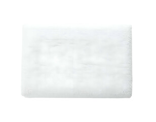 A fluffy, rectangular white object against a stark black background, appearing soft and textured