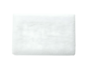 A fluffy, rectangular white object against a stark black background, appearing soft and textured