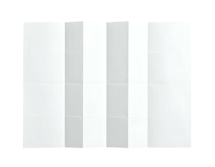 A flat, rectangular sheet of paper, folded into six sections for a brochure layout