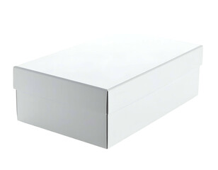 A simple white rectangular box with a lid, isolated against a black background
