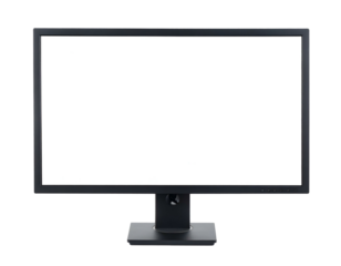 A black computer monitor with a blank white screen, ready to display information