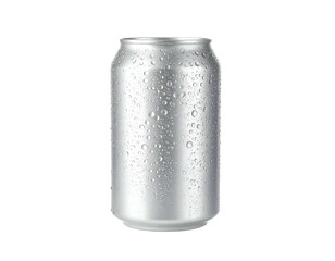 Isolated aluminum beverage can covered in refreshing water droplets against a black backdrop