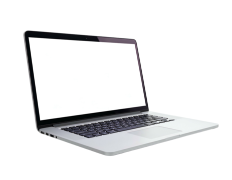 Modern open portable computer on a black backdrop, screen clear for text or graphics