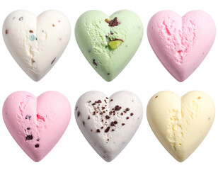 Heart shape ice cream scoops set of different shapes over isolated transparent backgr