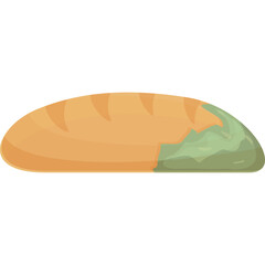 Loaf of bread with a green coating on one end isolated on a transparent white background detailed illustration