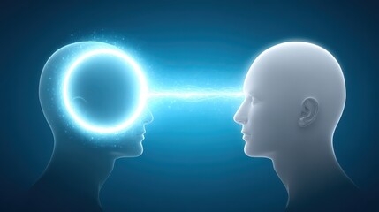 Fototapeta premium AI and its role in assisting learning. The massive amount of data in the system that can be transferred to humans. Information flowing and connecting with the human brain.