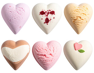 Heart shape ice cream scoops set of different shapes over isolated transparent backgr