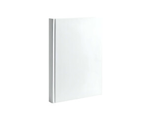 A solitary, blank, hardcover book, rendered in a bright white against a deep black background