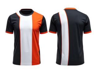 Front & back view of a sporty, athletic jersey. It features a contrasting color scheme