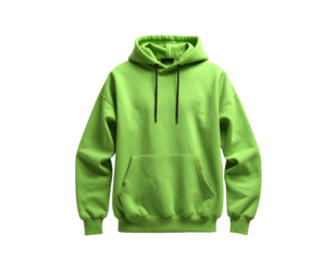 Solid lime-green hoodie on a dark background; features a kangaroo pocket and drawstring hood