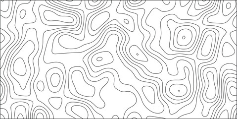 Fototapeta premium Black and white topographic map contour lines forming an abstract organic pattern of varied elevation and terrain on a white background for scientific and design purposes