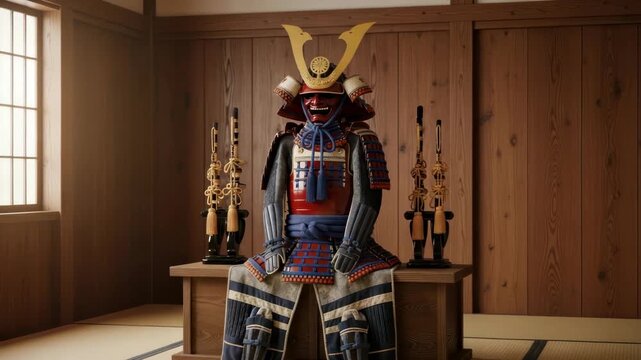 Authentic Japanese Samurai Armor on Display, Historical Artefact