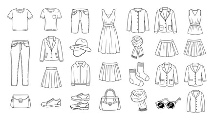 set of fashion clothes, Minimal Clothing Illustration Design