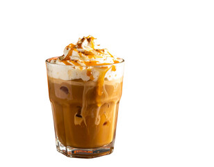 iced pumpkin spice macchiato with whipped cream and caramel drizzle