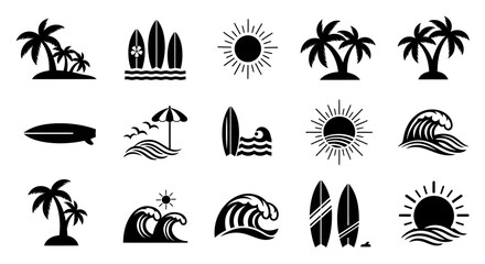 Black and white vector illustrations of beach and summer themes. © Sultan Desain