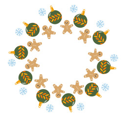 Round frame with gingerbreads and snowflakes
