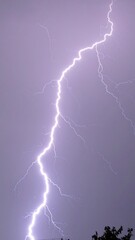 Lightning bolt striking sky during thunderstorm showing energy of natural weather