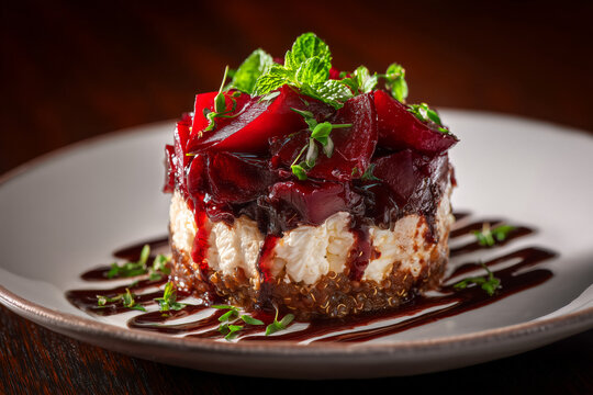 Delicious beet and goat cheese appetizer with fresh mint provides a vibrant, elegant dish, perfect for upscale restaurant menus and food blogs that inspire culinary creativity