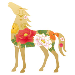 Golden horse with peony pattern